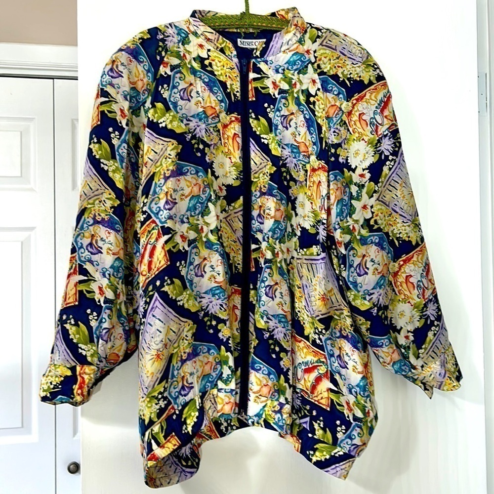Vintage Michael Mims Karen Cole Silk Zip Up Bomber Jacket plus size 2XL